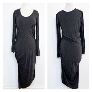 Isabella Oliver Maternity Ruched Dress US 10 Gray Long Sleeve Bodycon Stretch